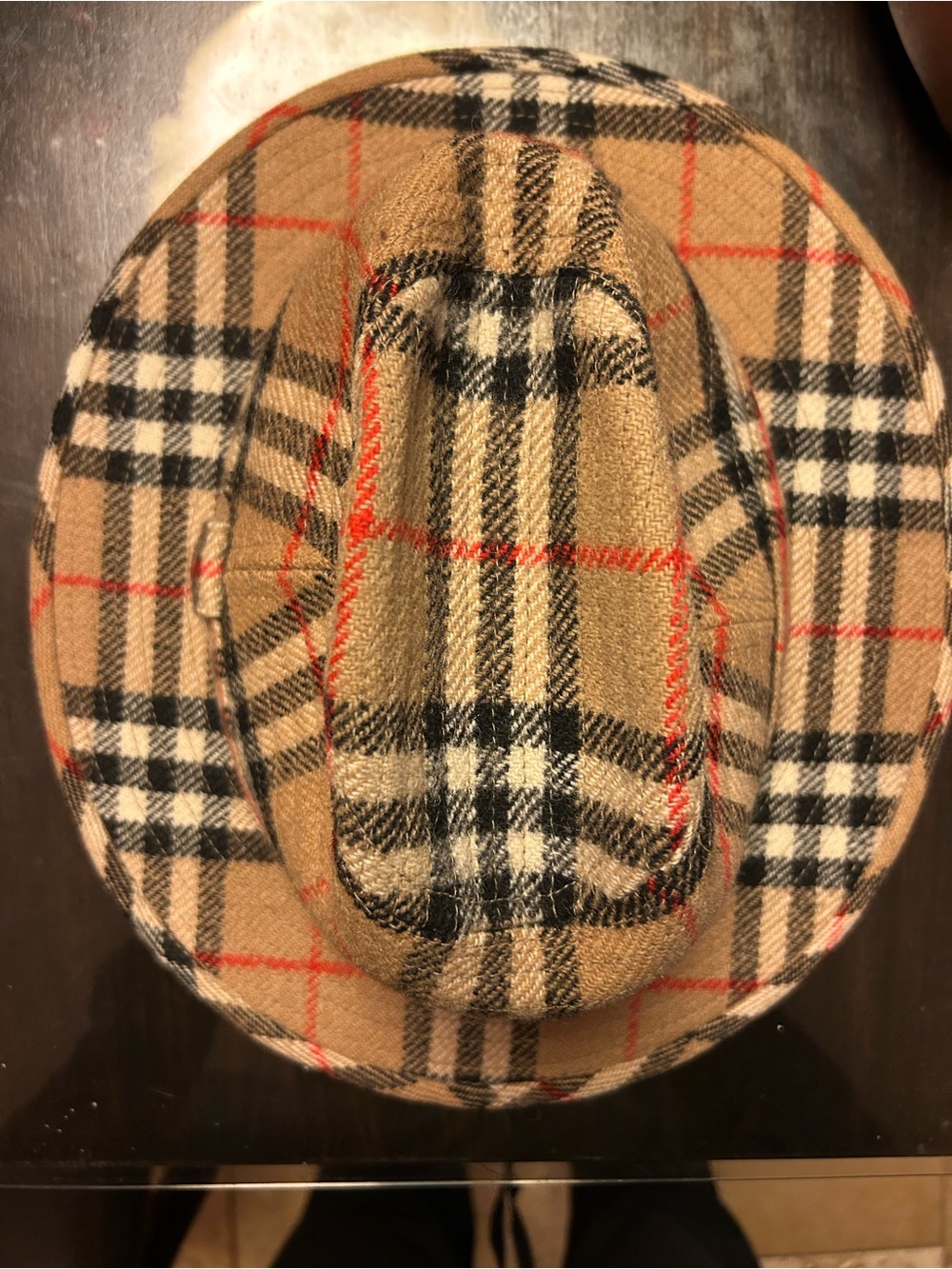 Burberrys Pure Wool Fedora Hat in Camel, Black & Red $250